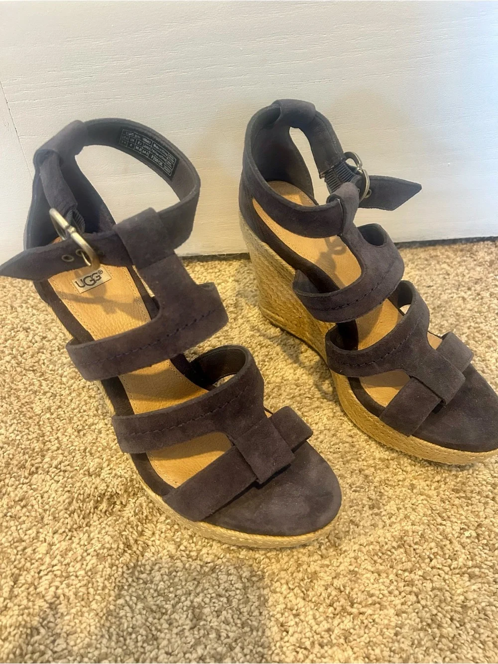 UGG Navy Suede Strappy Espadrille Wedge Sandals